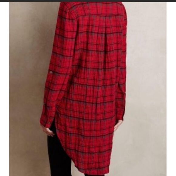 3/$25 ANTHROPOLOGIE HOLDING HORSES Red Plaid Tunic Top - Picture 3 of 11